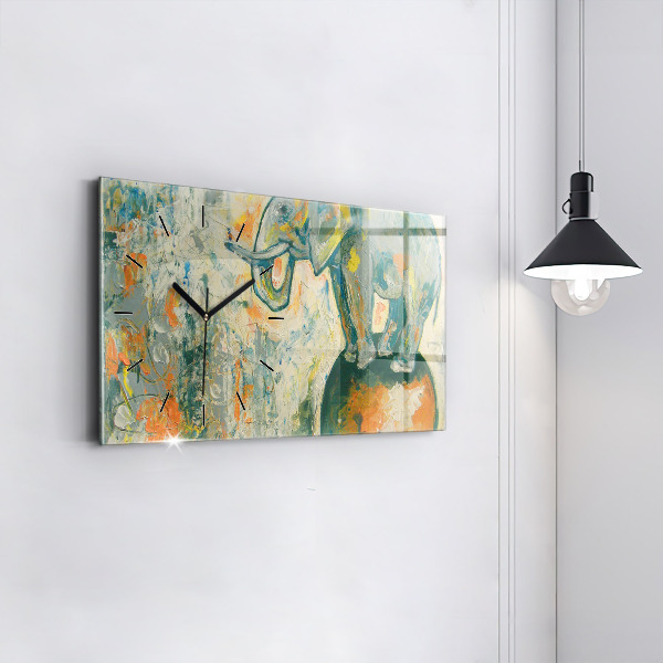 Ceas orizontale de perete din sticlă Poziția elefantului pictat