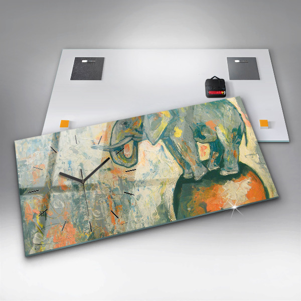 Ceas orizontale de perete din sticlă Poziția elefantului pictat