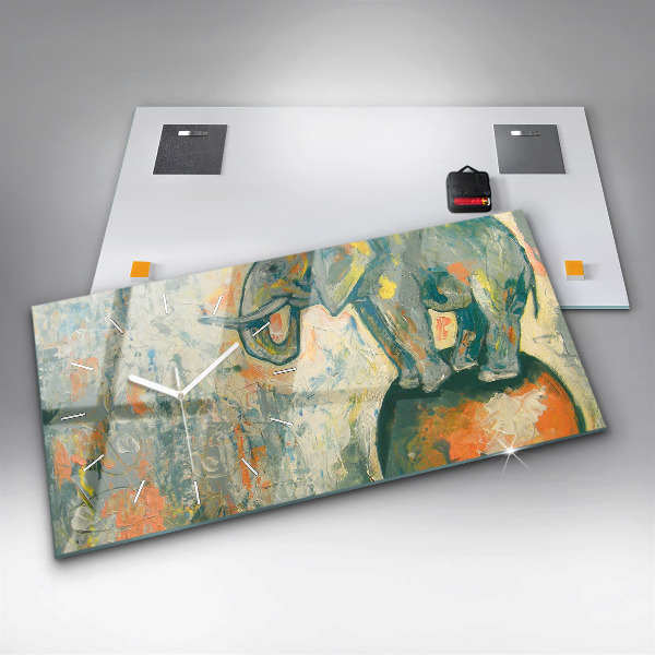 Ceas orizontale de perete din sticlă Poziția elefantului pictat