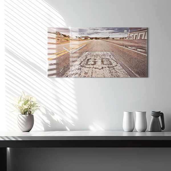 Ceas orizontale de perete din sticlă Route 66 SUA