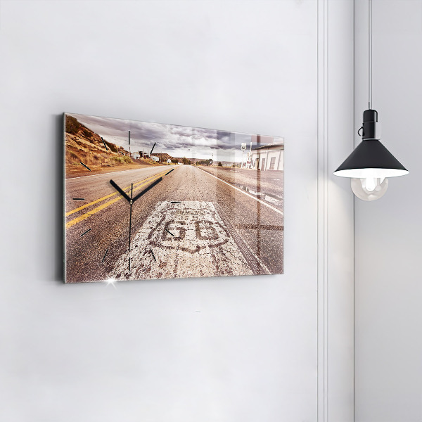 Ceas orizontale de perete din sticlă Route 66 SUA