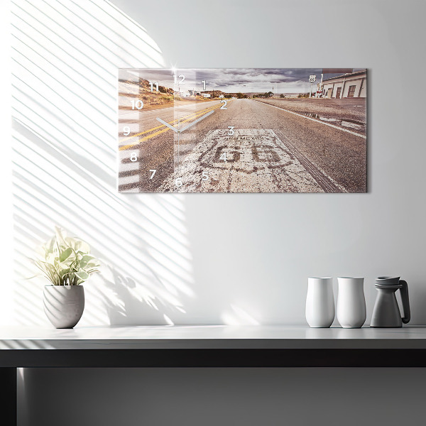 Ceas orizontale de perete din sticlă Route 66 SUA