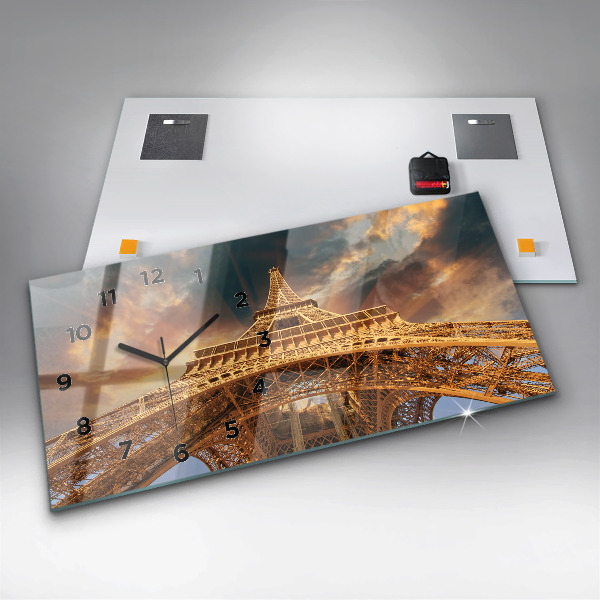Ceas orizontale de perete din sticlă Turnul Eiffel în lumina soarelui