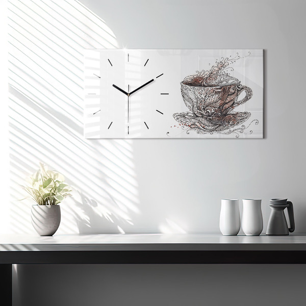 Ceas orizontale de perete din sticlă ceașcă de cafea