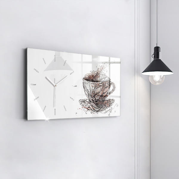 Ceas orizontale de perete din sticlă ceașcă de cafea