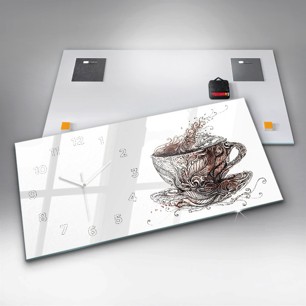 Ceas orizontale de perete din sticlă ceașcă de cafea