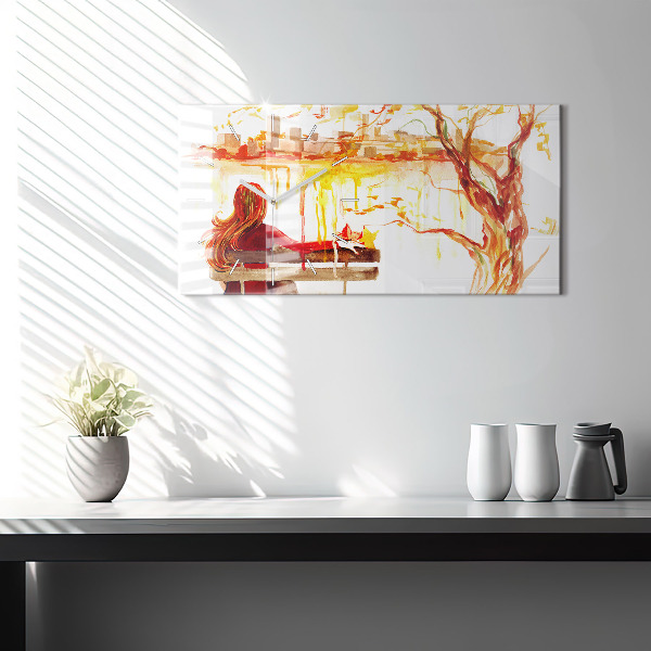 Ceas orizontale de perete din sticlă Peisaj de toamnă