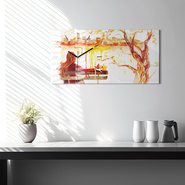 Ceas orizontale de perete din sticlă Peisaj de toamnă