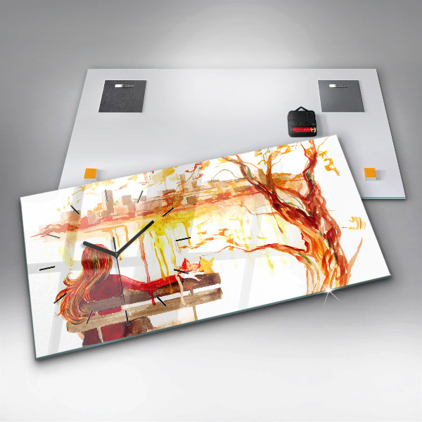 Ceas orizontale de perete din sticlă Peisaj de toamnă