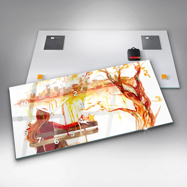 Ceas orizontale de perete din sticlă Peisaj de toamnă