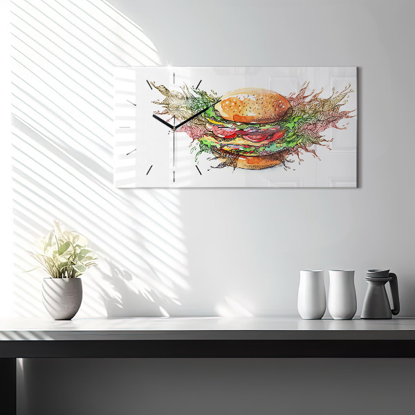 Ceas orizontale de perete din sticlă Burger cu brânză XXL