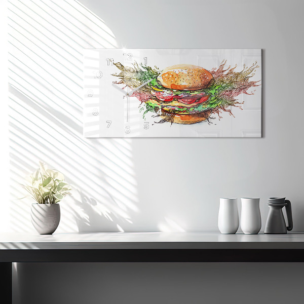 Ceas orizontale de perete din sticlă Burger cu brânză XXL