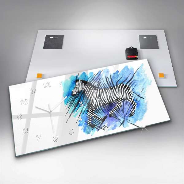 Ceas orizontale de perete din sticlă Zebră pictată