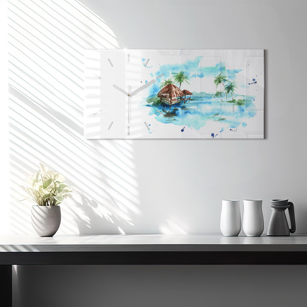 Ceas orizontale de perete din sticlă Imaginea unei insule pustie