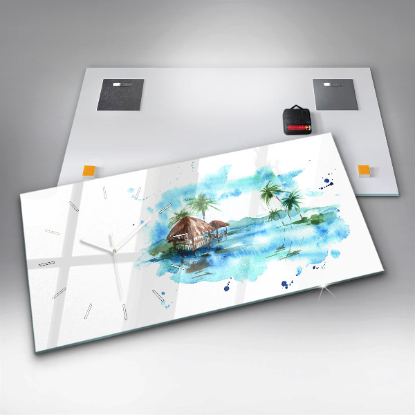 Ceas orizontale de perete din sticlă Imaginea unei insule pustie