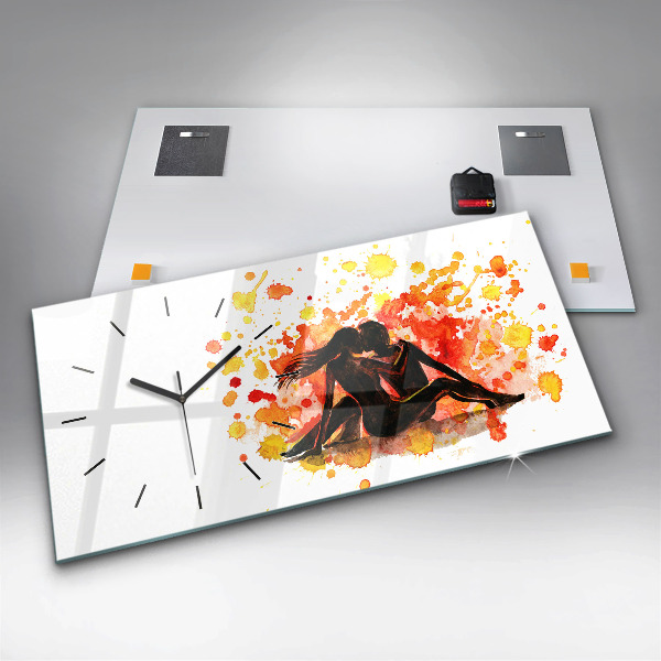 Ceas orizontale de perete din sticlă Dragoste și un cuplu de îndrăgostiți