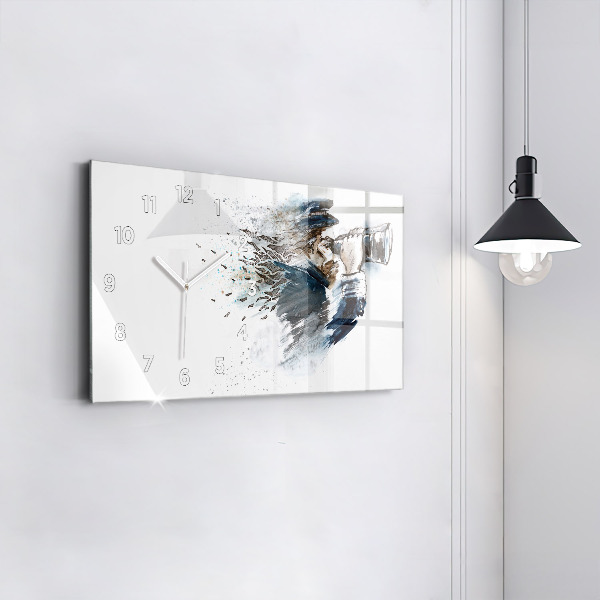 Ceas orizontale de perete din sticlă Căpitanul navei cu binoclu