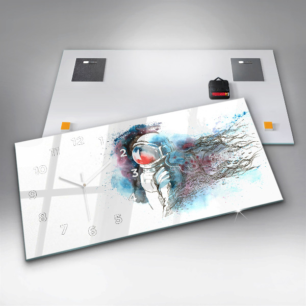 Ceas orizontale de perete din sticlă Abstracția astronauților