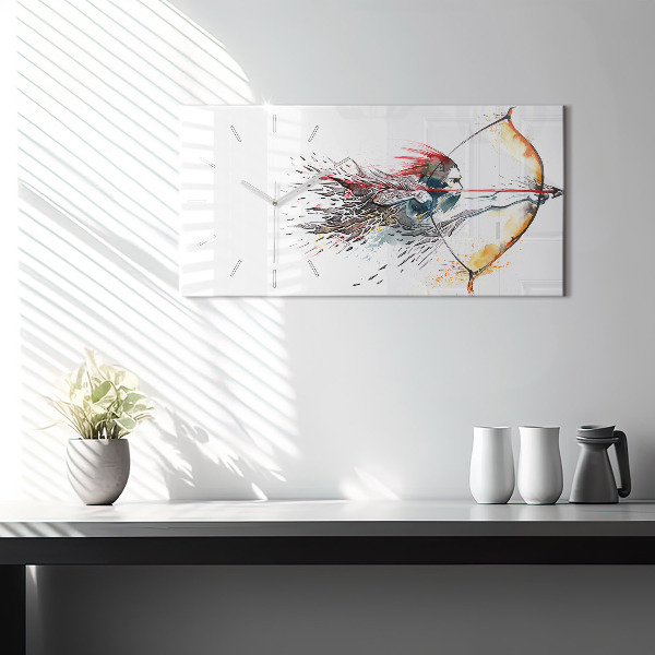 Ceas orizontale de perete din sticlă Un războinic în timpul vânătorii