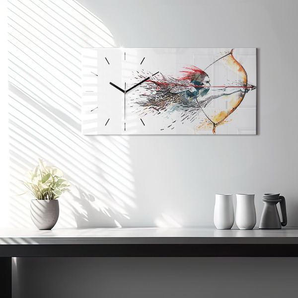 Ceas orizontale de perete din sticlă Un războinic în timpul vânătorii