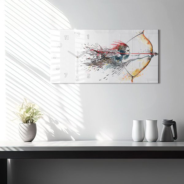 Ceas orizontale de perete din sticlă Un războinic în timpul vânătorii