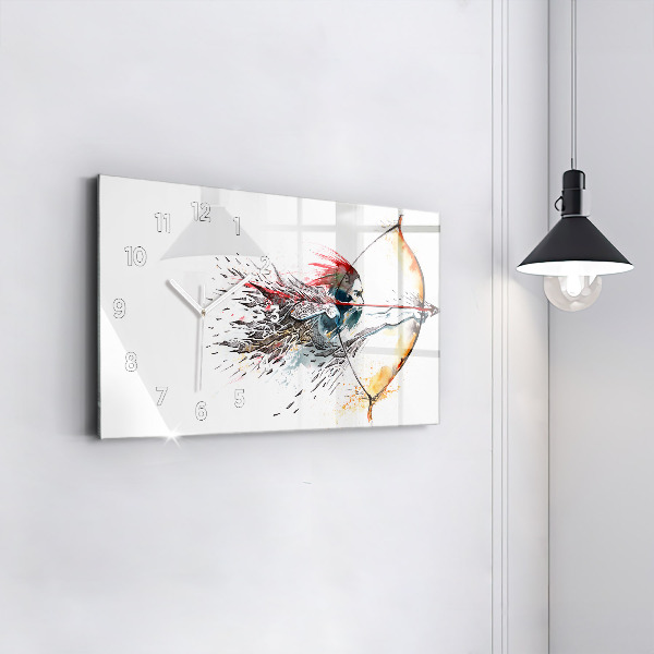 Ceas orizontale de perete din sticlă Un războinic în timpul vânătorii