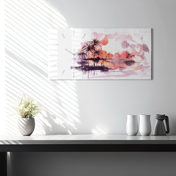 Ceas orizontale de perete din sticlă Peisaj tropical