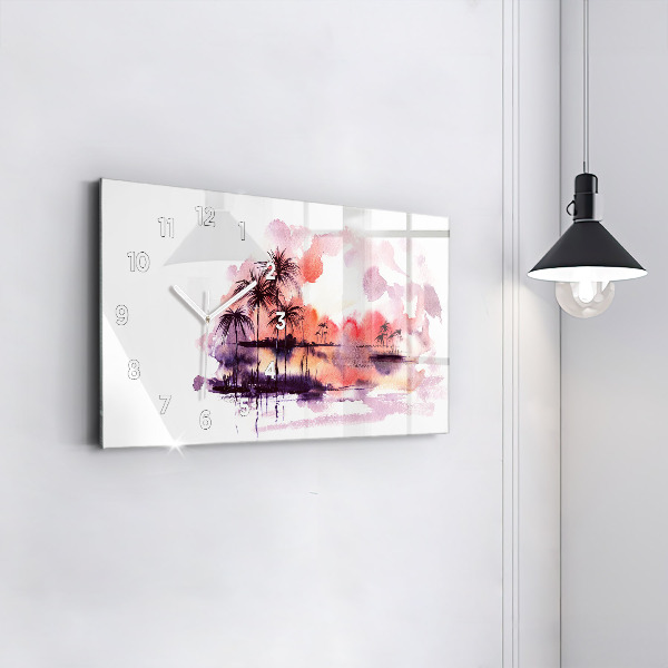 Ceas orizontale de perete din sticlă Peisaj tropical