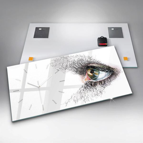 Ceas orizontale de perete din sticlă Desen al unui ochi uman