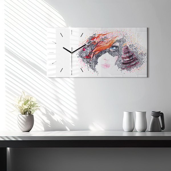 Ceas orizontale de perete din sticlă Femeie dulce cu tort