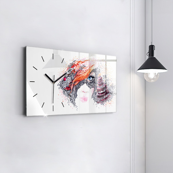 Ceas orizontale de perete din sticlă Femeie dulce cu tort
