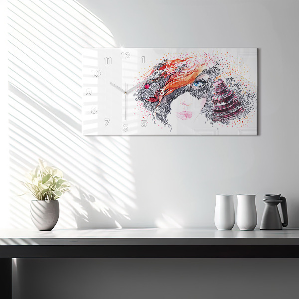 Ceas orizontale de perete din sticlă Femeie dulce cu tort