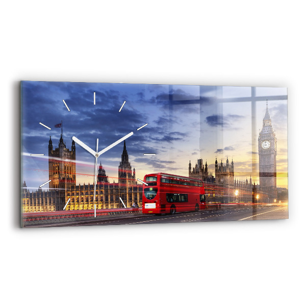 Ceas orizontale de perete din sticlă Autobuzul roșu din Londra