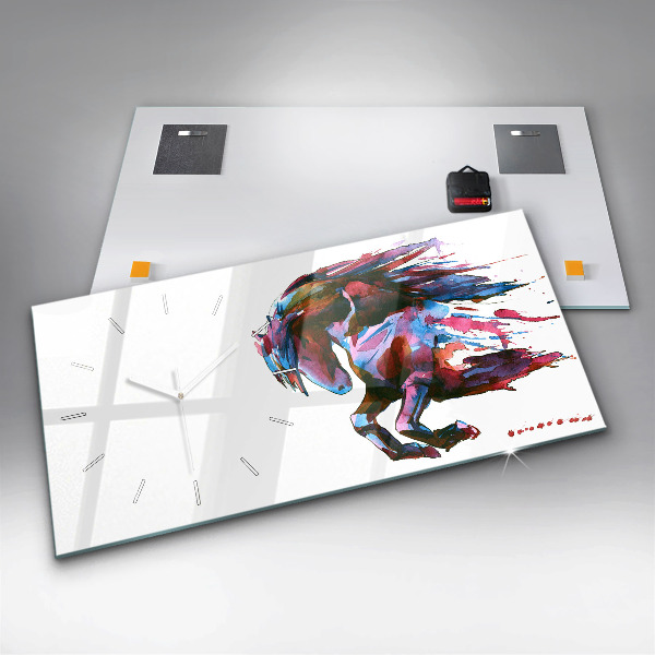 Ceas orizontale de perete din sticlă Cal pe fugă