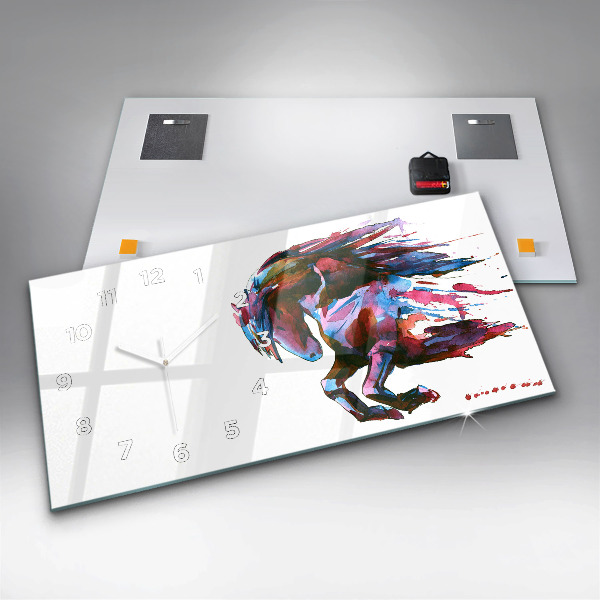 Ceas orizontale de perete din sticlă Cal pe fugă