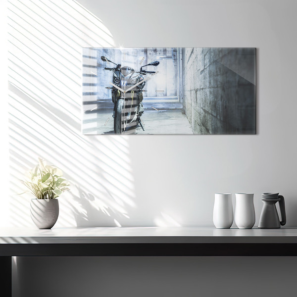 Ceas orizontale de perete din sticlă Motocicletă pe alee