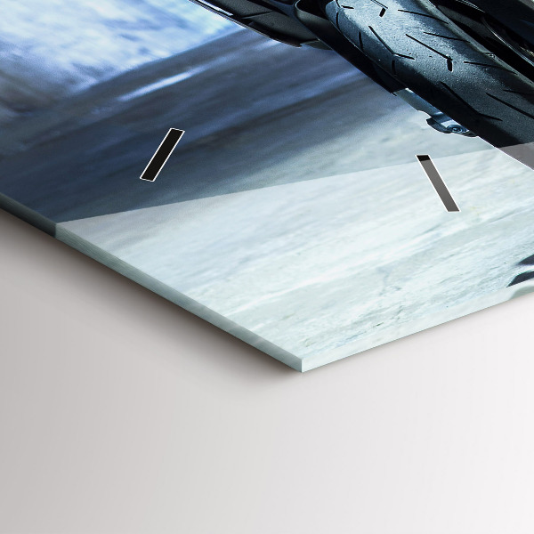 Ceas orizontale de perete din sticlă Motocicletă pe alee