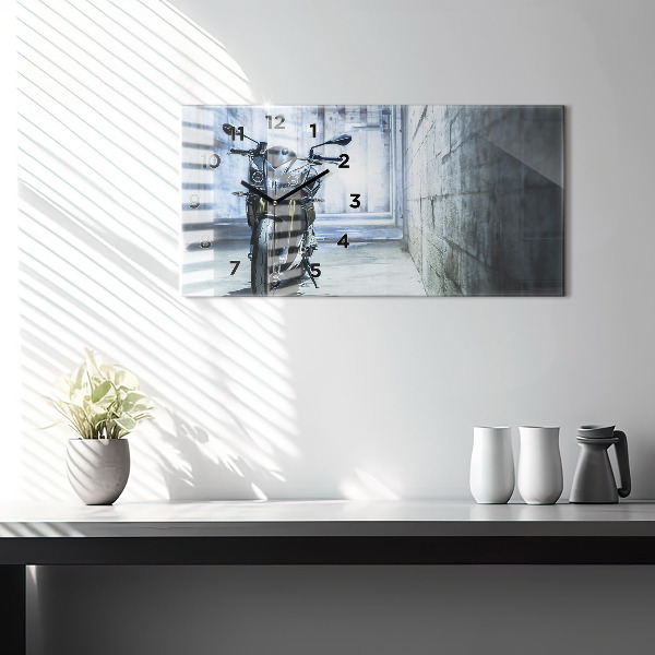 Ceas orizontale de perete din sticlă Motocicletă pe alee