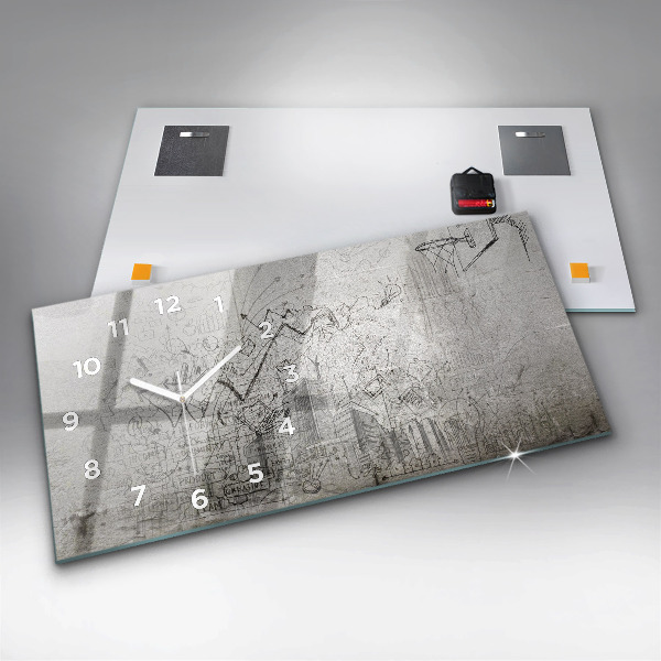 Ceas orizontale de perete din sticlă Schița orașului