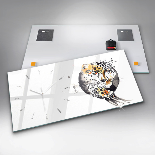 Ceas orizontale de perete din sticlă Ghepardul în interiorul unui cerc