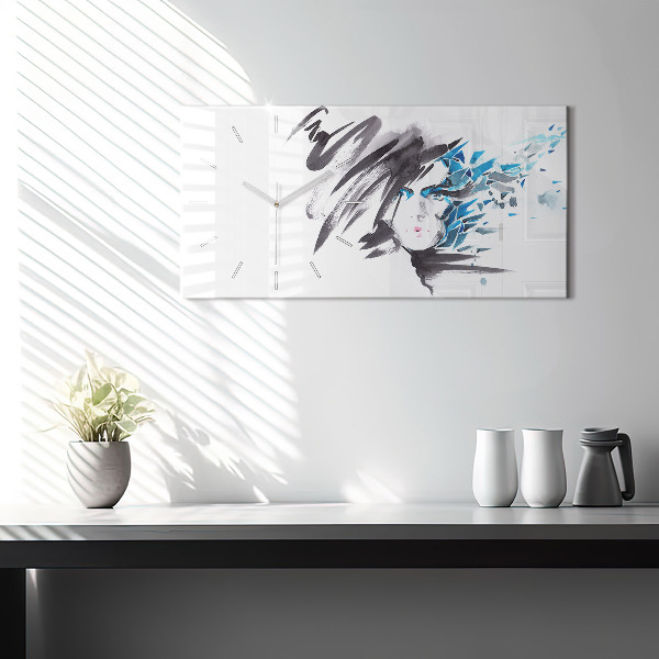 Ceas orizontale de perete din sticlă Față de femeie abstractă