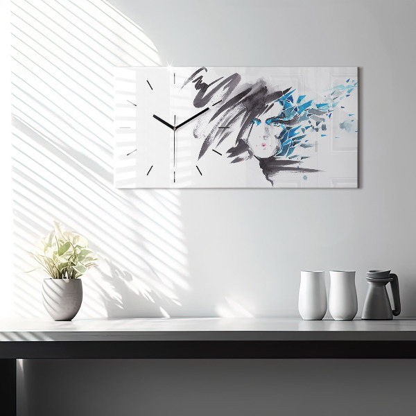 Ceas orizontale de perete din sticlă Față de femeie abstractă