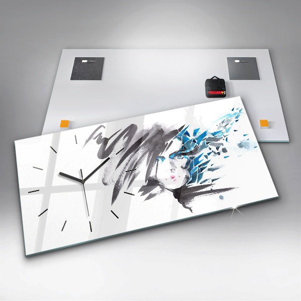 Ceas orizontale de perete din sticlă Față de femeie abstractă