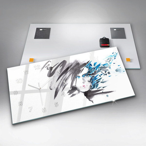 Ceas orizontale de perete din sticlă Față de femeie abstractă