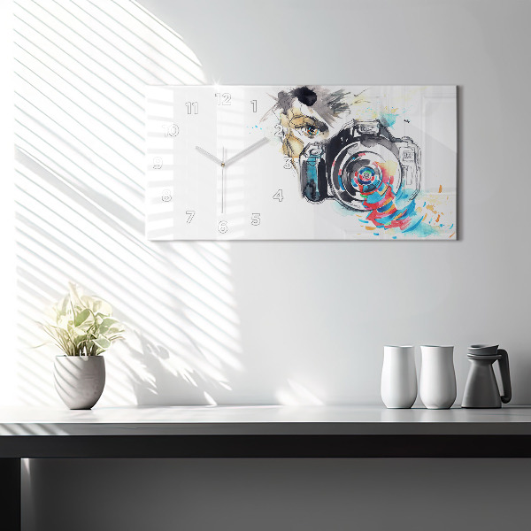 Ceas orizontale de perete din sticlă Femeie fotograf de cameră