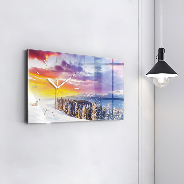 Ceas orizontale de perete din sticlă Peisaj montan de iarnă