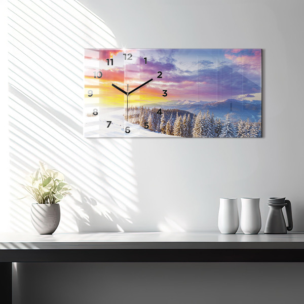 Ceas orizontale de perete din sticlă Peisaj montan de iarnă