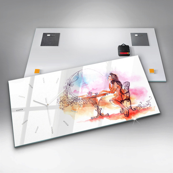 Ceas orizontale de perete din sticlă Femeie care bea ceai