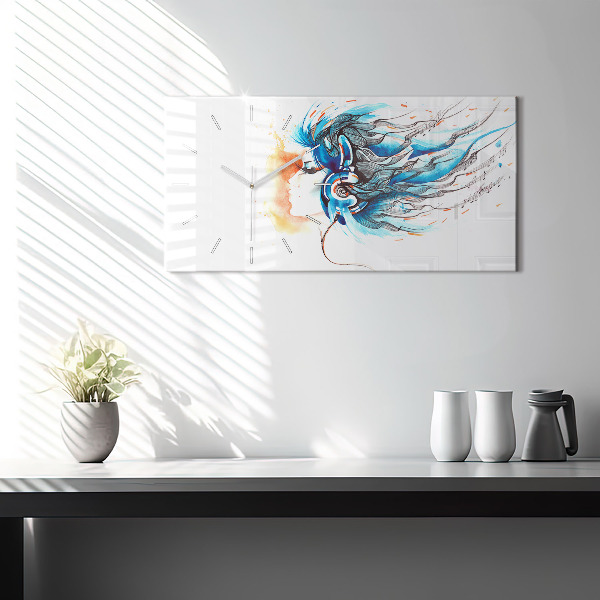 Ceas orizontale de perete din sticlă Ilustrație pentru căști