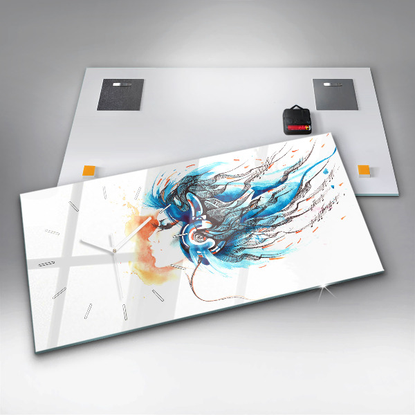 Ceas orizontale de perete din sticlă Ilustrație pentru căști